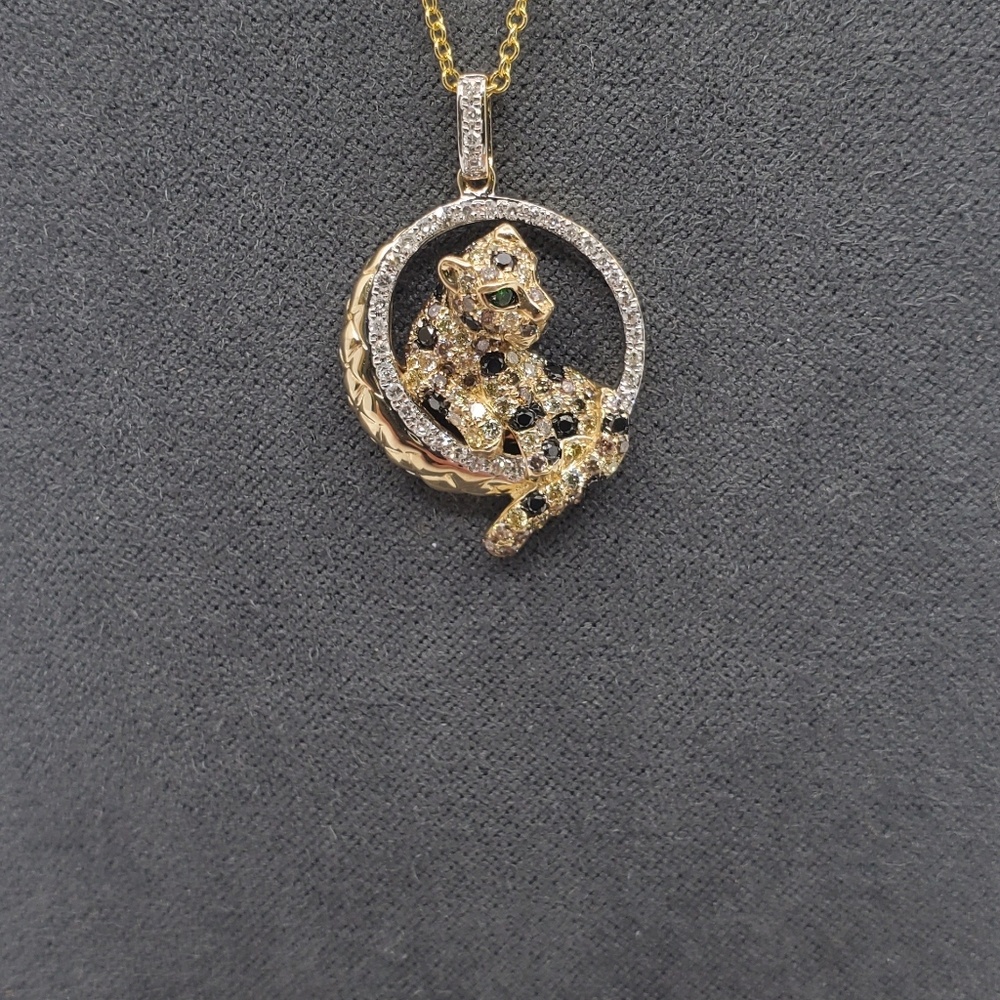 Effy 14K Yellow Gold Multi Color Diamond Panther Pendant - Picture 9 of 9